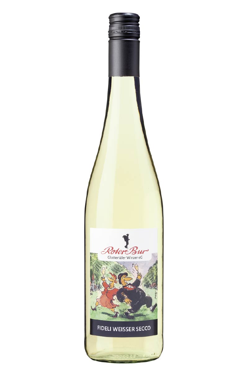 Fideli Weisser Secco Weißwein mit illustriertem Etikett.