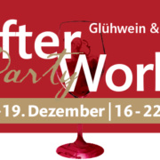 After Work Party: Glühwein & Co, 18.-19. Dezember, 16-22 Uhr, Mann mit Hut, Getränkeabbildungen.